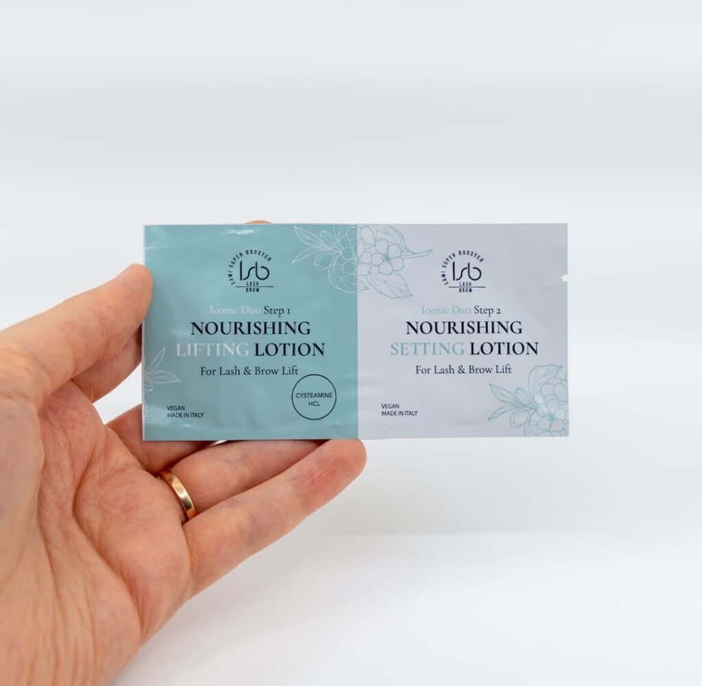 Fast-acting, vegan 2-step system for Korean lash lift and brow lamination. No Step 3 needed. Nourishes with castor oil, peptides, and apple stem cells.