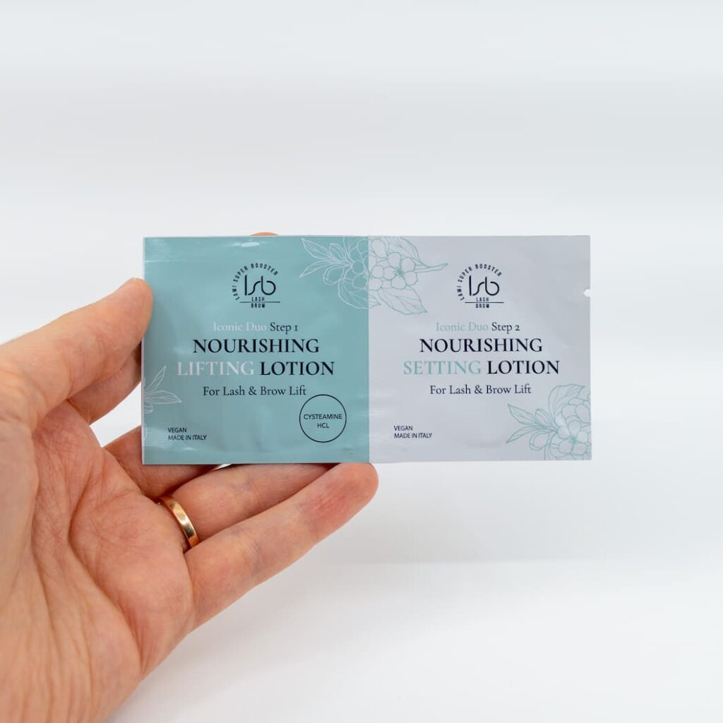 Fast-acting, vegan 2-step system for Korean lash lift and brow lamination. No Step 3 needed. Nourishes with castor oil, peptides, and apple stem cells.