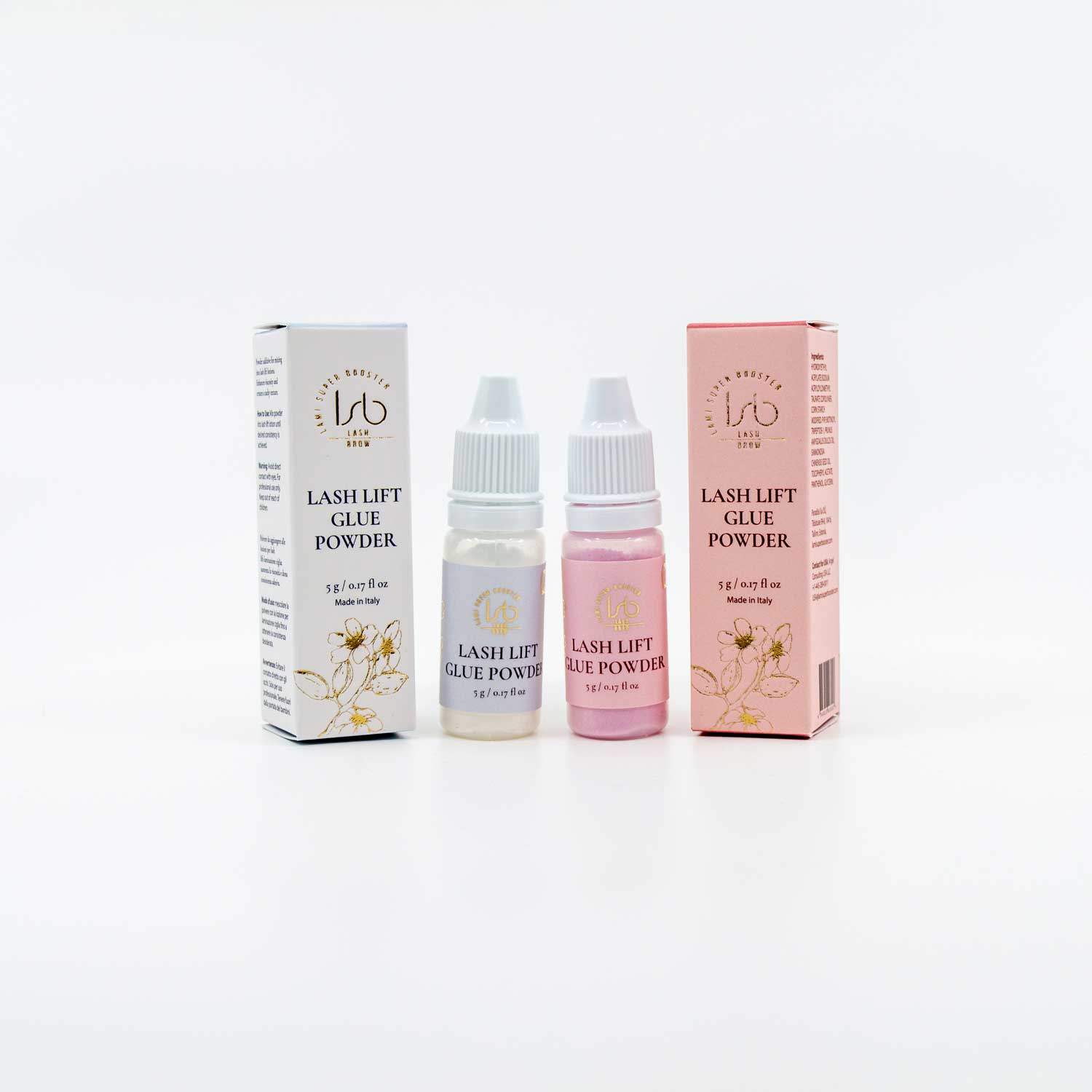 Lash-Lift-Glue-Powders-With-Boxes Lash Lift Glue Powder is a multi-functional additive that gives you full control over the consistency and performance of your lash lift and brow lamination lotions. Whether you’re creating a glueless Korean-style lift, or simply want a smoother application process, this powder does it all.