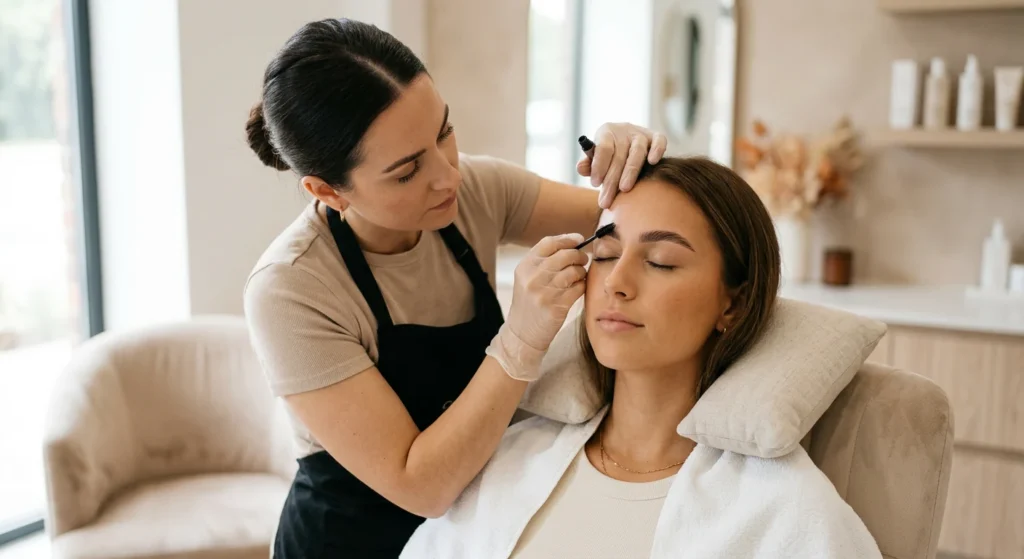 Sessione di laminazione sopracciglia in salone