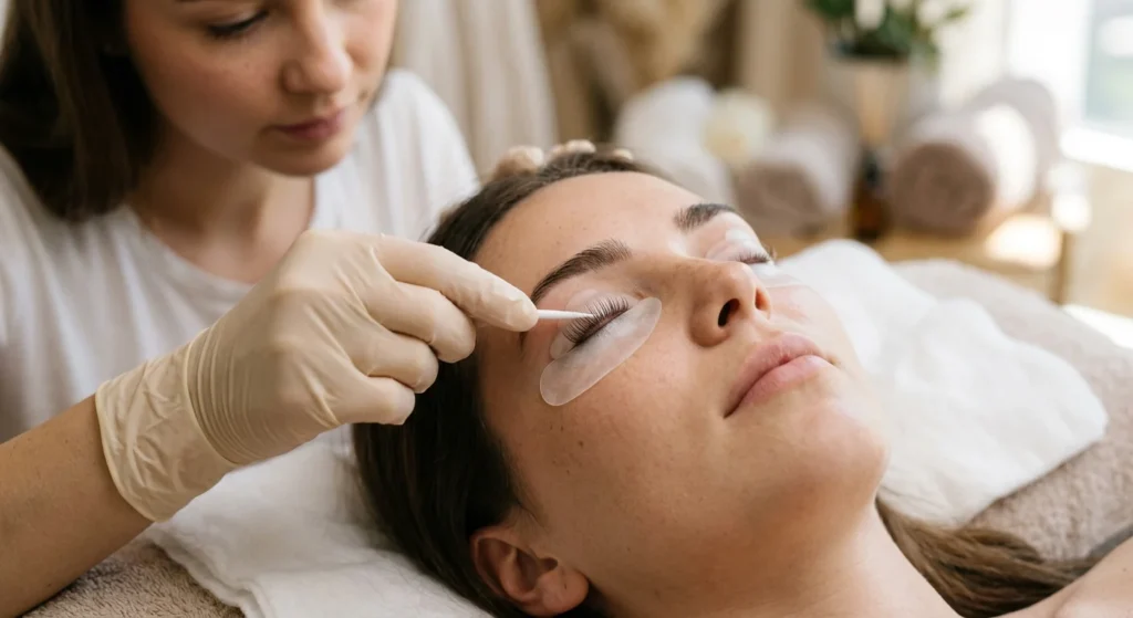 Lash lift treatment close-up